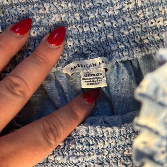 American Eagle Smocked Cottagecore Flowy Wide Leg Daisy Pants XS - Picture 7 of 8